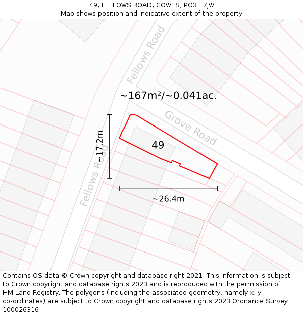 49, FELLOWS ROAD, COWES, PO31 7JW: Plot and title map