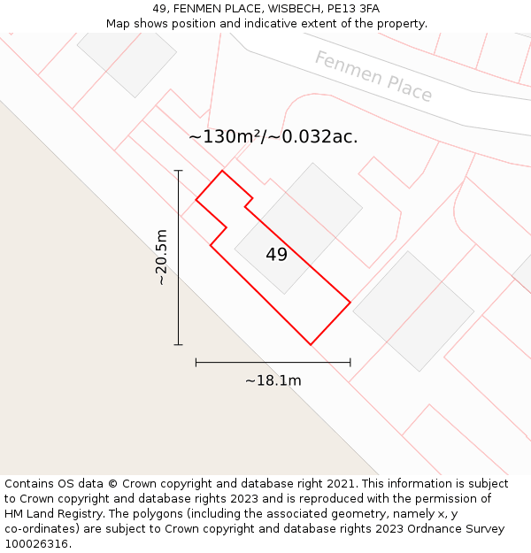 49, FENMEN PLACE, WISBECH, PE13 3FA: Plot and title map