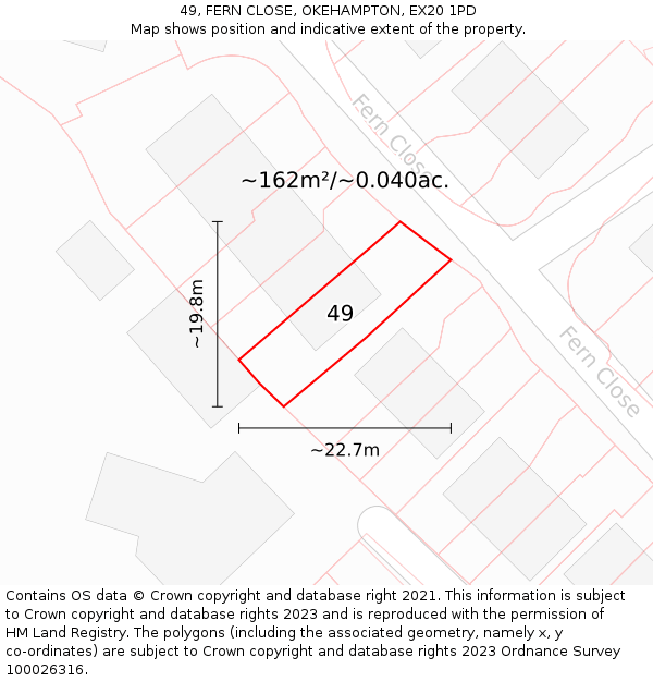 49, FERN CLOSE, OKEHAMPTON, EX20 1PD: Plot and title map