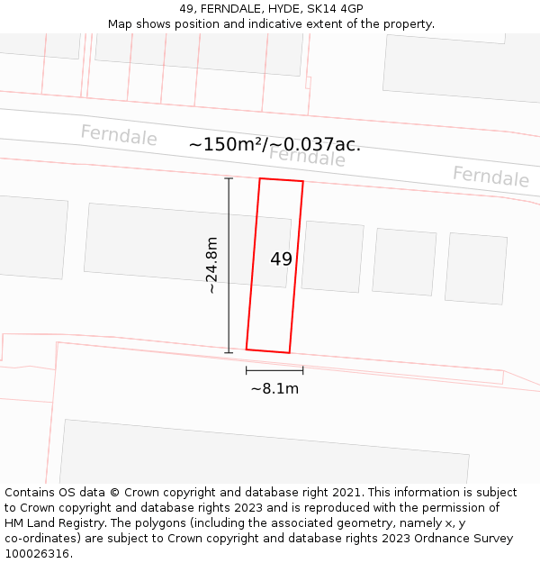 49, FERNDALE, HYDE, SK14 4GP: Plot and title map