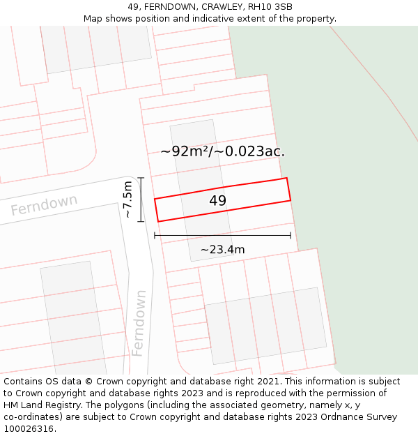 49, FERNDOWN, CRAWLEY, RH10 3SB: Plot and title map