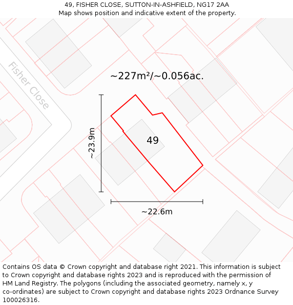 49, FISHER CLOSE, SUTTON-IN-ASHFIELD, NG17 2AA: Plot and title map