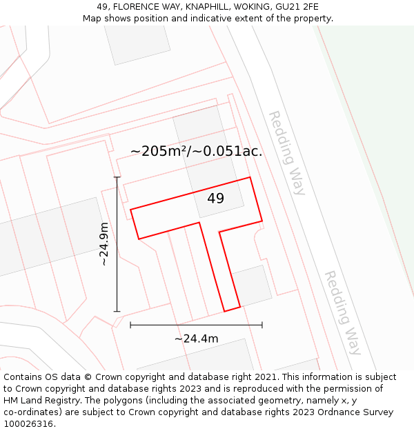 49, FLORENCE WAY, KNAPHILL, WOKING, GU21 2FE: Plot and title map