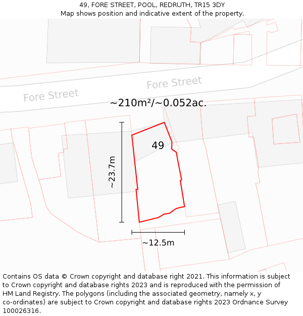 49, FORE STREET, POOL, REDRUTH, TR15 3DY: Plot and title map