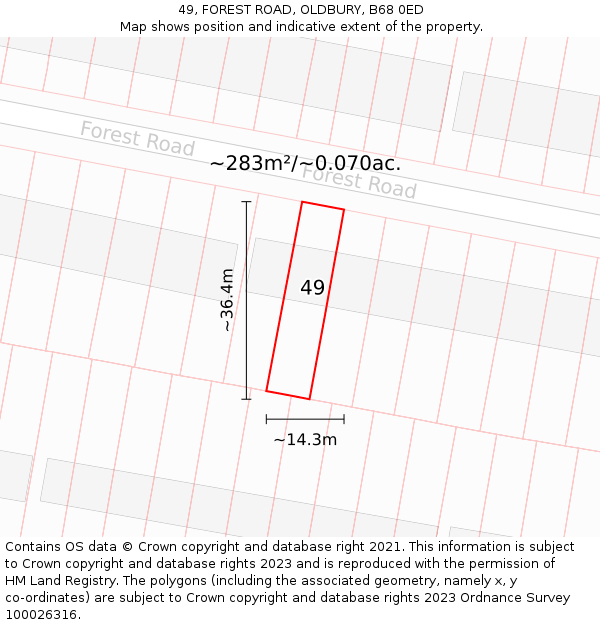 49, FOREST ROAD, OLDBURY, B68 0ED: Plot and title map