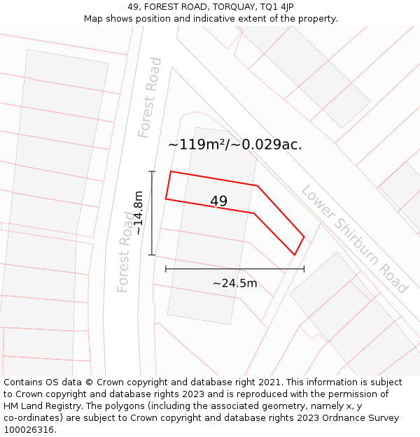 49, FOREST ROAD, TORQUAY, TQ1 4JP: Plot and title map
