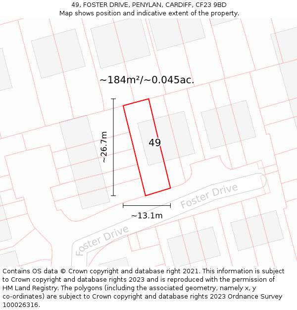 49, FOSTER DRIVE, PENYLAN, CARDIFF, CF23 9BD: Plot and title map
