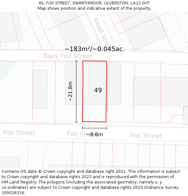 49, FOX STREET, SWARTHMOOR, ULVERSTON, LA12 0HT: Plot and title map