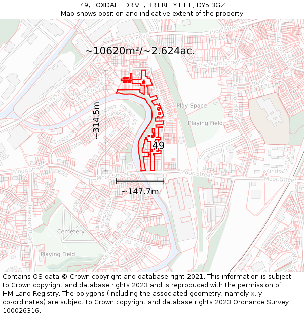 49, FOXDALE DRIVE, BRIERLEY HILL, DY5 3GZ: Plot and title map
