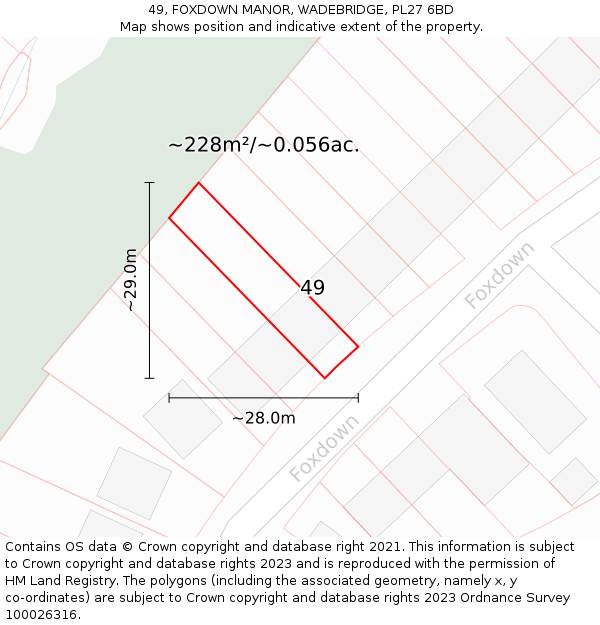 49, FOXDOWN MANOR, WADEBRIDGE, PL27 6BD: Plot and title map