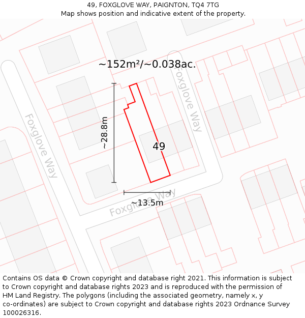 49, FOXGLOVE WAY, PAIGNTON, TQ4 7TG: Plot and title map