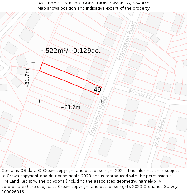 49, FRAMPTON ROAD, GORSEINON, SWANSEA, SA4 4XY: Plot and title map