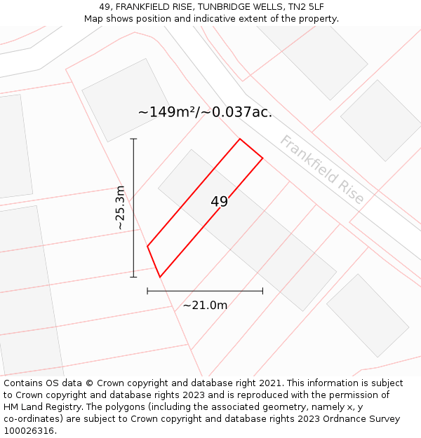 49, FRANKFIELD RISE, TUNBRIDGE WELLS, TN2 5LF: Plot and title map