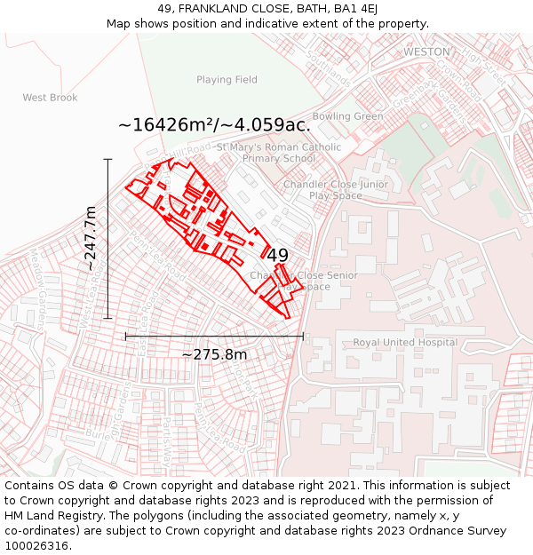 49, FRANKLAND CLOSE, BATH, BA1 4EJ: Plot and title map