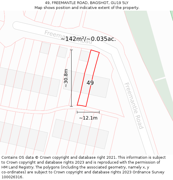 49, FREEMANTLE ROAD, BAGSHOT, GU19 5LY: Plot and title map