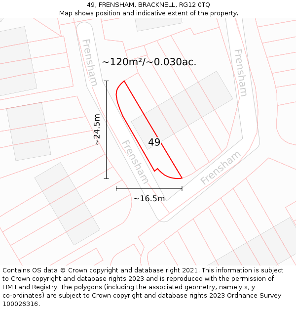 49, FRENSHAM, BRACKNELL, RG12 0TQ: Plot and title map