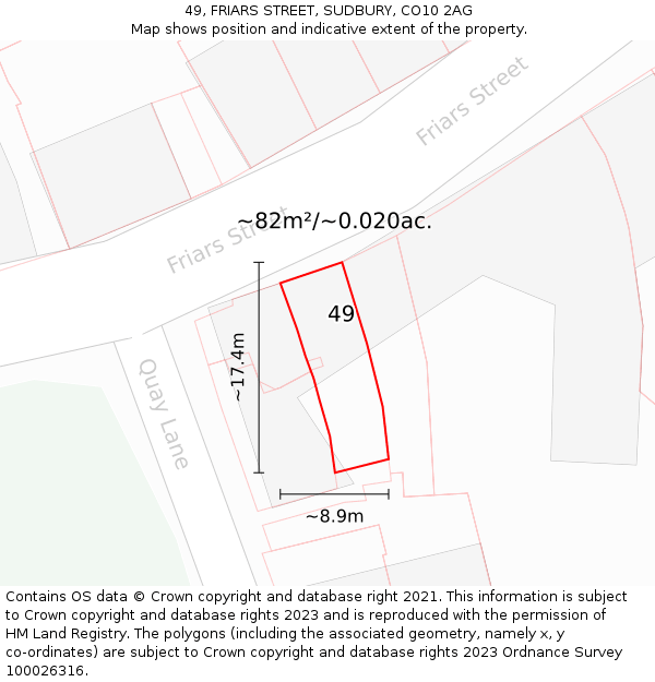 49, FRIARS STREET, SUDBURY, CO10 2AG: Plot and title map