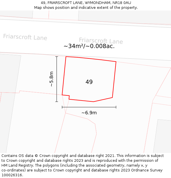 49, FRIARSCROFT LANE, WYMONDHAM, NR18 0AU: Plot and title map