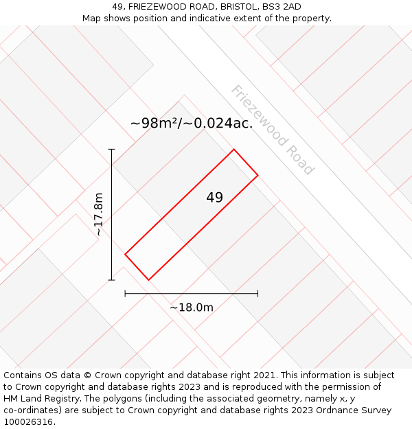 49, FRIEZEWOOD ROAD, BRISTOL, BS3 2AD: Plot and title map