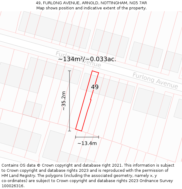 49, FURLONG AVENUE, ARNOLD, NOTTINGHAM, NG5 7AR: Plot and title map