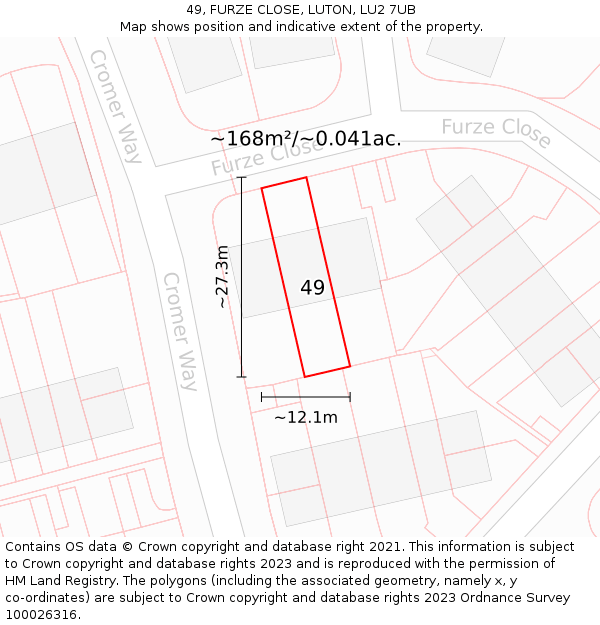 49, FURZE CLOSE, LUTON, LU2 7UB: Plot and title map