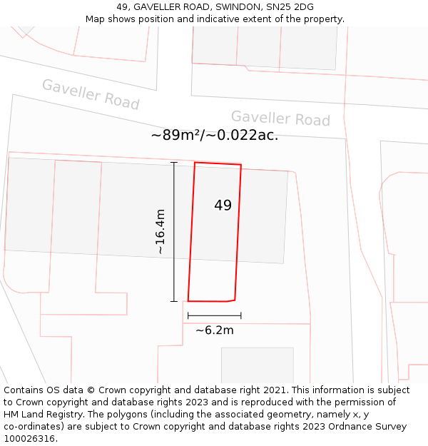49, GAVELLER ROAD, SWINDON, SN25 2DG: Plot and title map