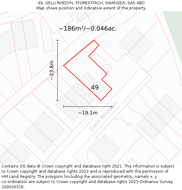 49, GELLI RHEDYN, FFORESTFACH, SWANSEA, SA5 4BD: Plot and title map