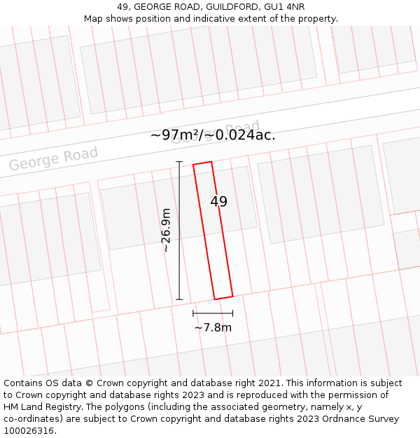 49, GEORGE ROAD, GUILDFORD, GU1 4NR: Plot and title map