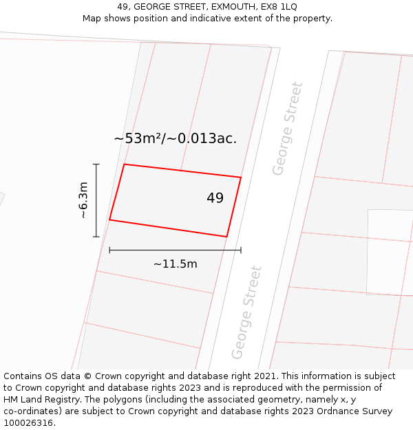 49, GEORGE STREET, EXMOUTH, EX8 1LQ: Plot and title map