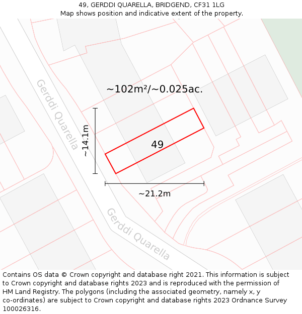 49, GERDDI QUARELLA, BRIDGEND, CF31 1LG: Plot and title map