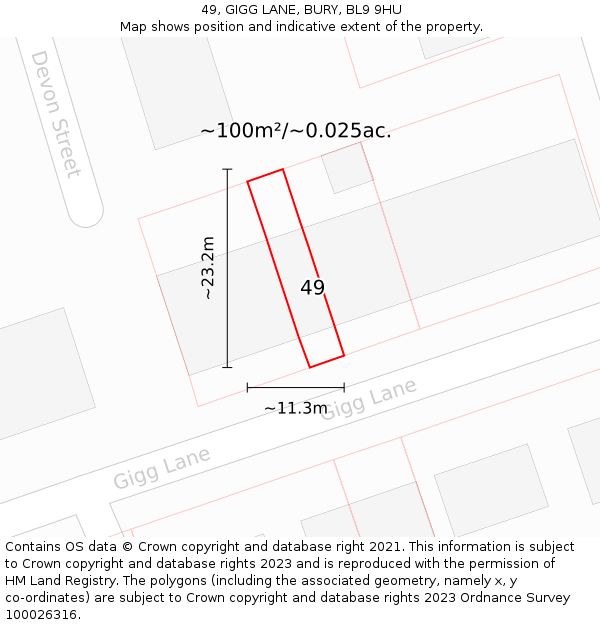 49, GIGG LANE, BURY, BL9 9HU: Plot and title map