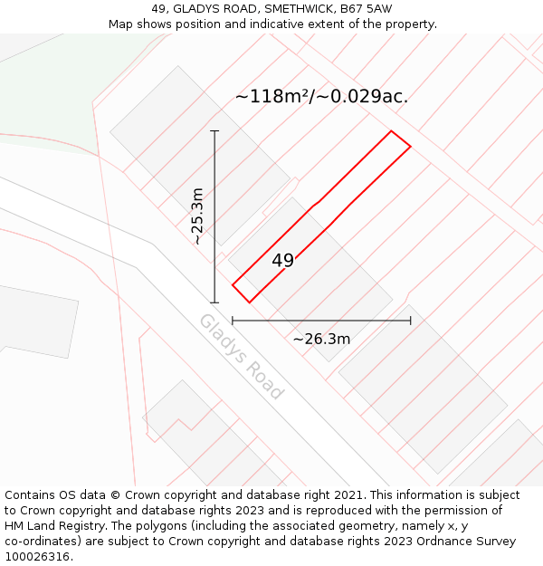 49, GLADYS ROAD, SMETHWICK, B67 5AW: Plot and title map