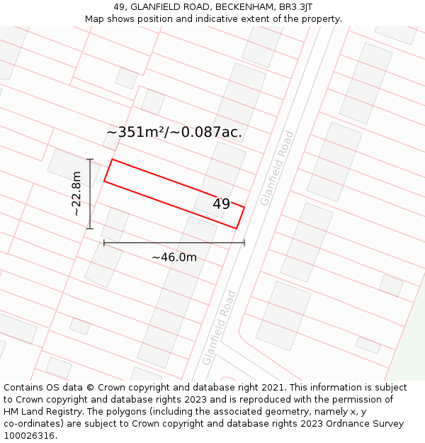 49, GLANFIELD ROAD, BECKENHAM, BR3 3JT: Plot and title map