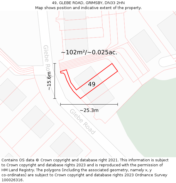 49, GLEBE ROAD, GRIMSBY, DN33 2HN: Plot and title map