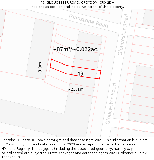 49, GLOUCESTER ROAD, CROYDON, CR0 2DH: Plot and title map
