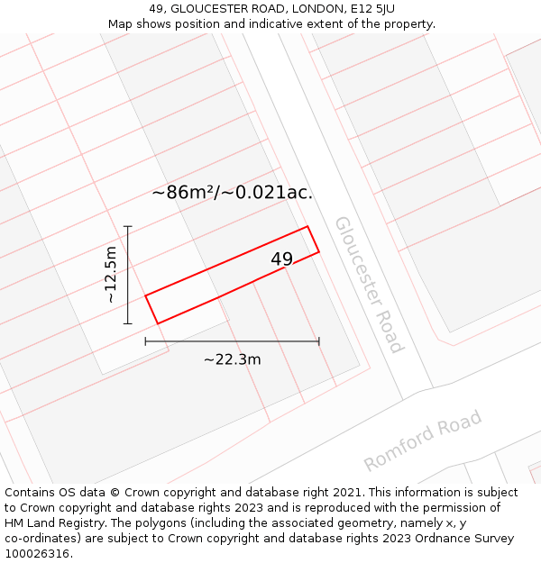 49, GLOUCESTER ROAD, LONDON, E12 5JU: Plot and title map