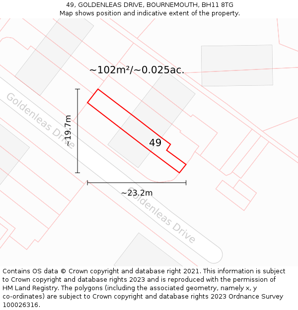 49, GOLDENLEAS DRIVE, BOURNEMOUTH, BH11 8TG: Plot and title map