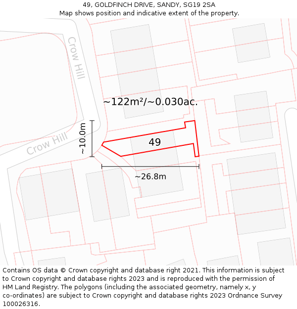 49, GOLDFINCH DRIVE, SANDY, SG19 2SA: Plot and title map