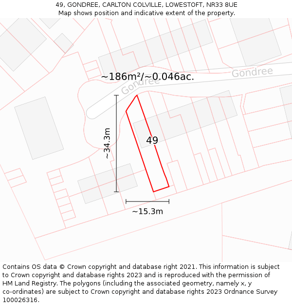 49, GONDREE, CARLTON COLVILLE, LOWESTOFT, NR33 8UE: Plot and title map