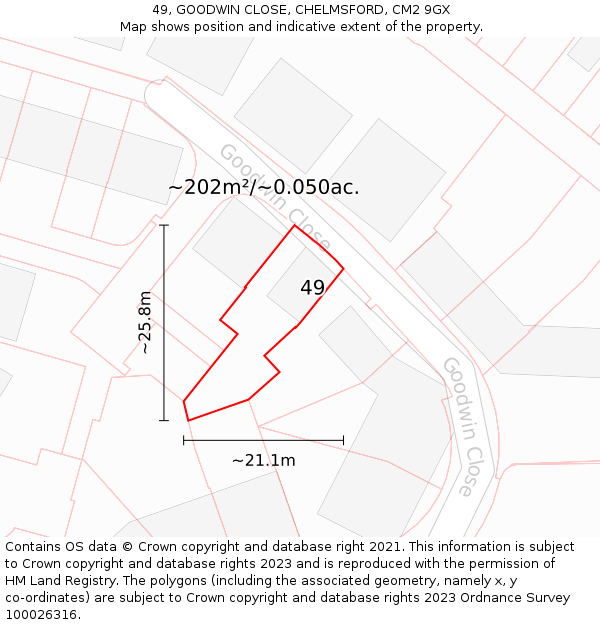 49, GOODWIN CLOSE, CHELMSFORD, CM2 9GX: Plot and title map