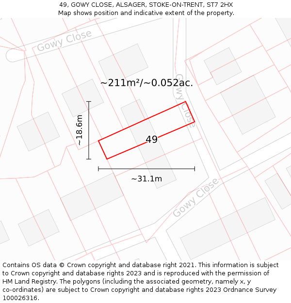 49, GOWY CLOSE, ALSAGER, STOKE-ON-TRENT, ST7 2HX: Plot and title map