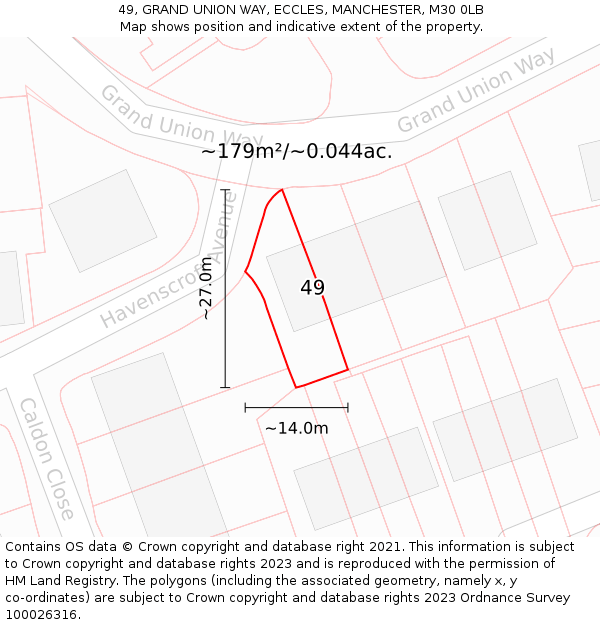 49, GRAND UNION WAY, ECCLES, MANCHESTER, M30 0LB: Plot and title map