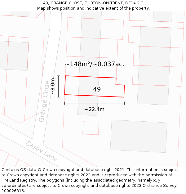 49, GRANGE CLOSE, BURTON-ON-TRENT, DE14 2JG: Plot and title map