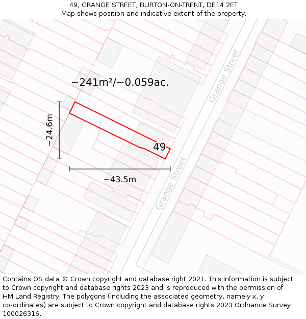 49, GRANGE STREET, BURTON-ON-TRENT, DE14 2ET: Plot and title map