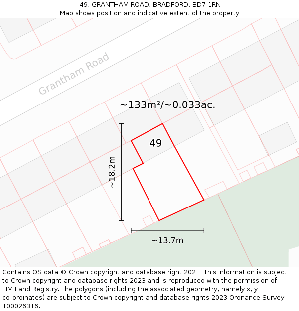 49, GRANTHAM ROAD, BRADFORD, BD7 1RN: Plot and title map