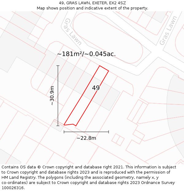 49, GRAS LAWN, EXETER, EX2 4SZ: Plot and title map