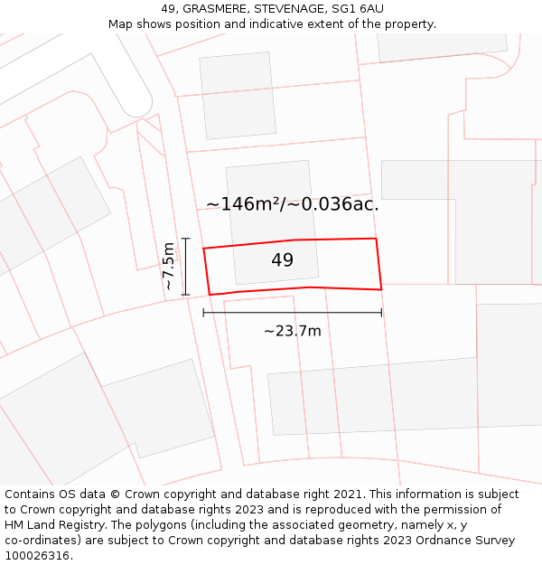 49, GRASMERE, STEVENAGE, SG1 6AU: Plot and title map