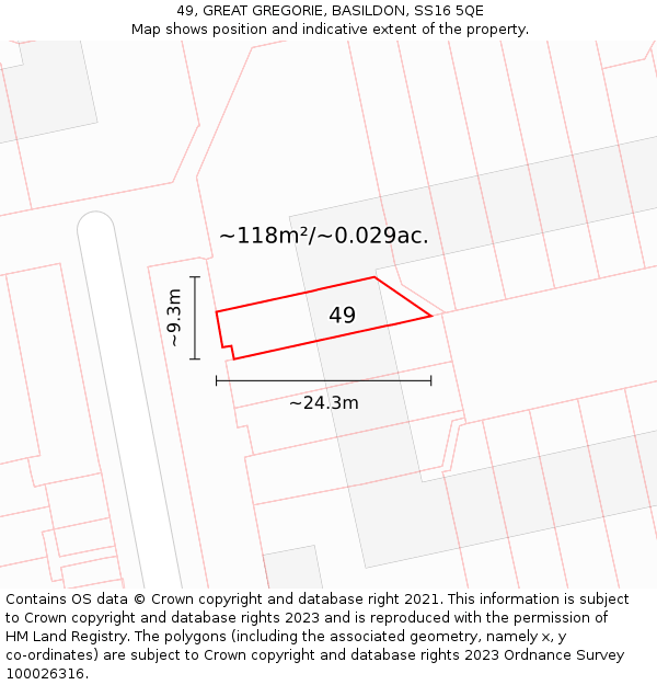 49, GREAT GREGORIE, BASILDON, SS16 5QE: Plot and title map