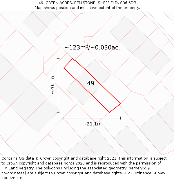 49, GREEN ACRES, PENISTONE, SHEFFIELD, S36 6DB: Plot and title map