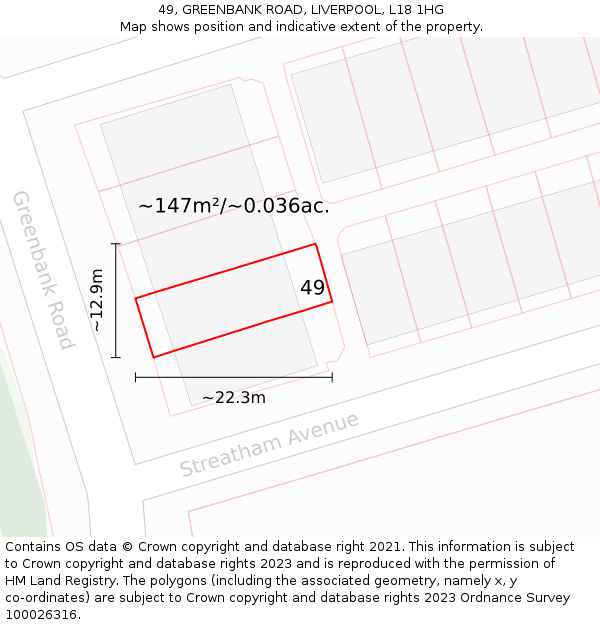 49, GREENBANK ROAD, LIVERPOOL, L18 1HG: Plot and title map